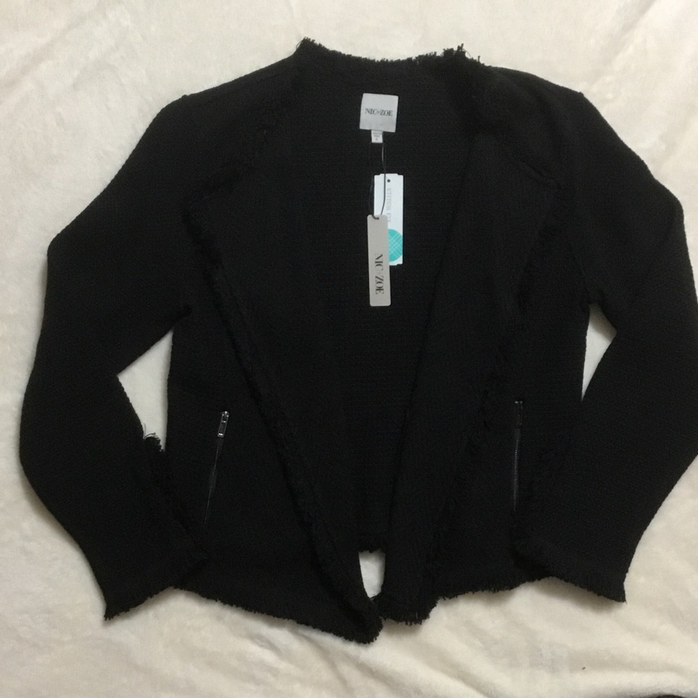 NIC+ZOE Black Open Front Cardigan